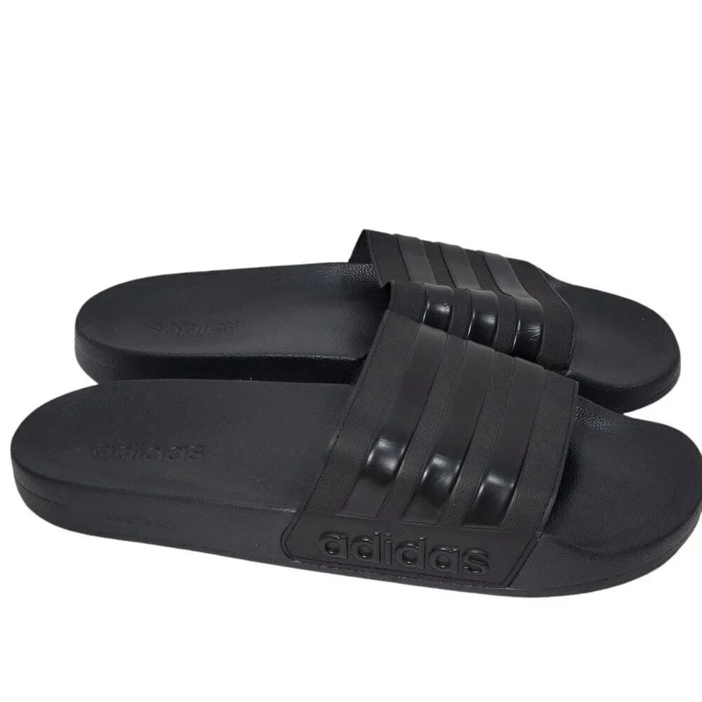 Adidas Adilette Slides Mens Size 18 Black 3 Stripe Shoes Sandals Beach Water NEW